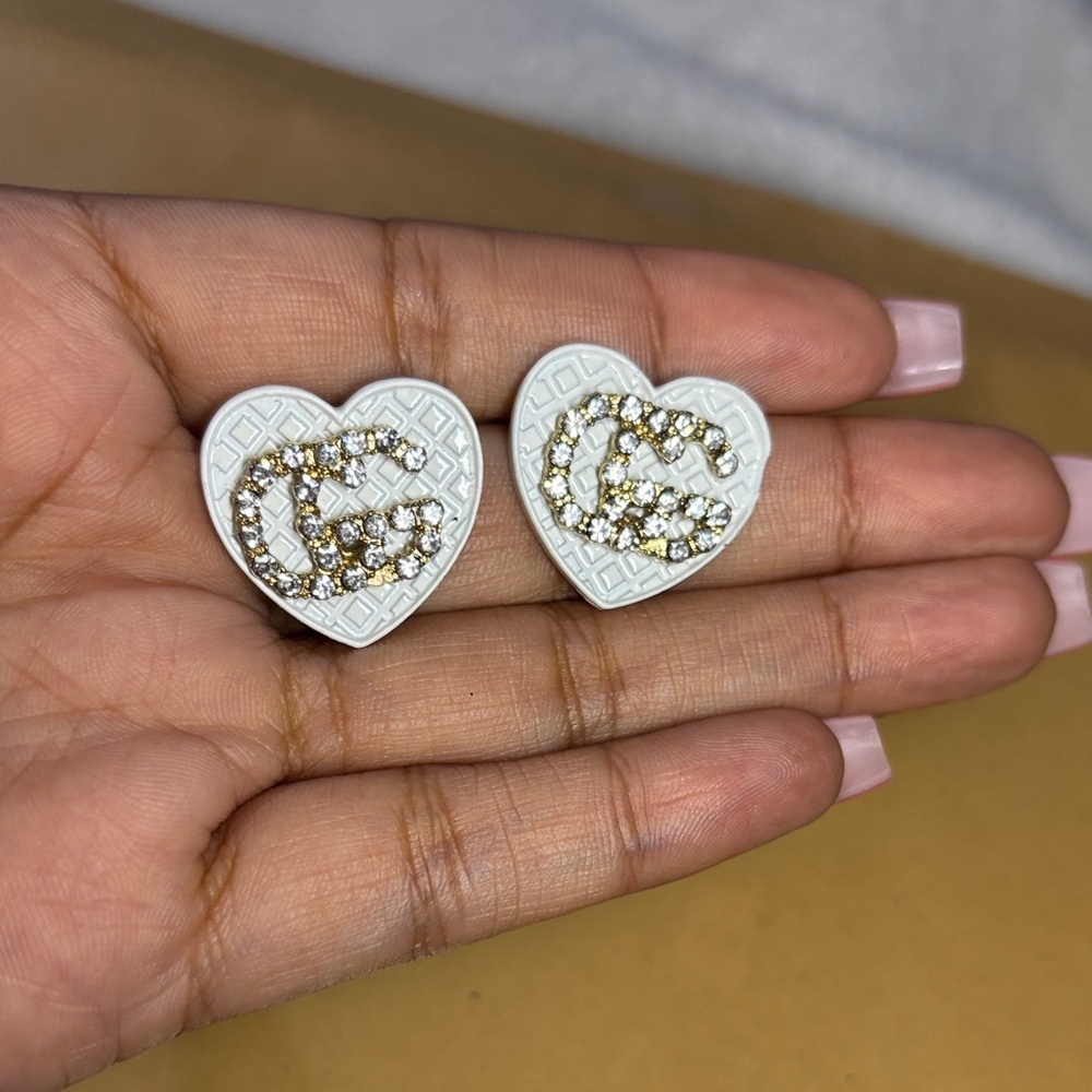 Heart-Shaped White and Gold Earrings